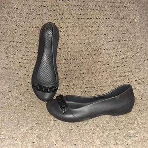 CROCS-Gianna-Black Chain Link Ballet Flats-Slip On-Sz 7-Excellent